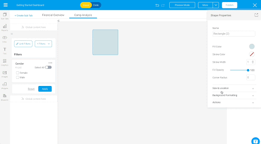 User resizes the blue rectangle to fit the top of the canvas.